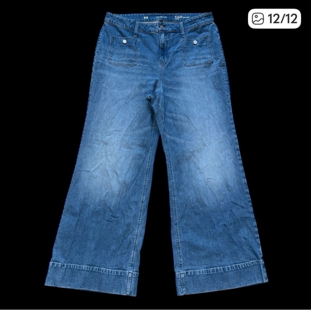 J. Crew ‘96 Blue Denim Trousers Wide Leg 39896 Patch Pockets Women’s Size 35”